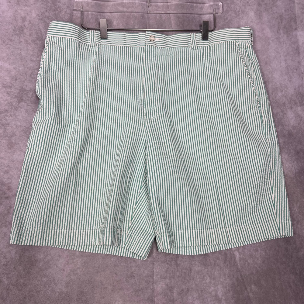 Oxford Golf Seersucker Shorts Mens 40 Green White Excellent Striped Flat Front
